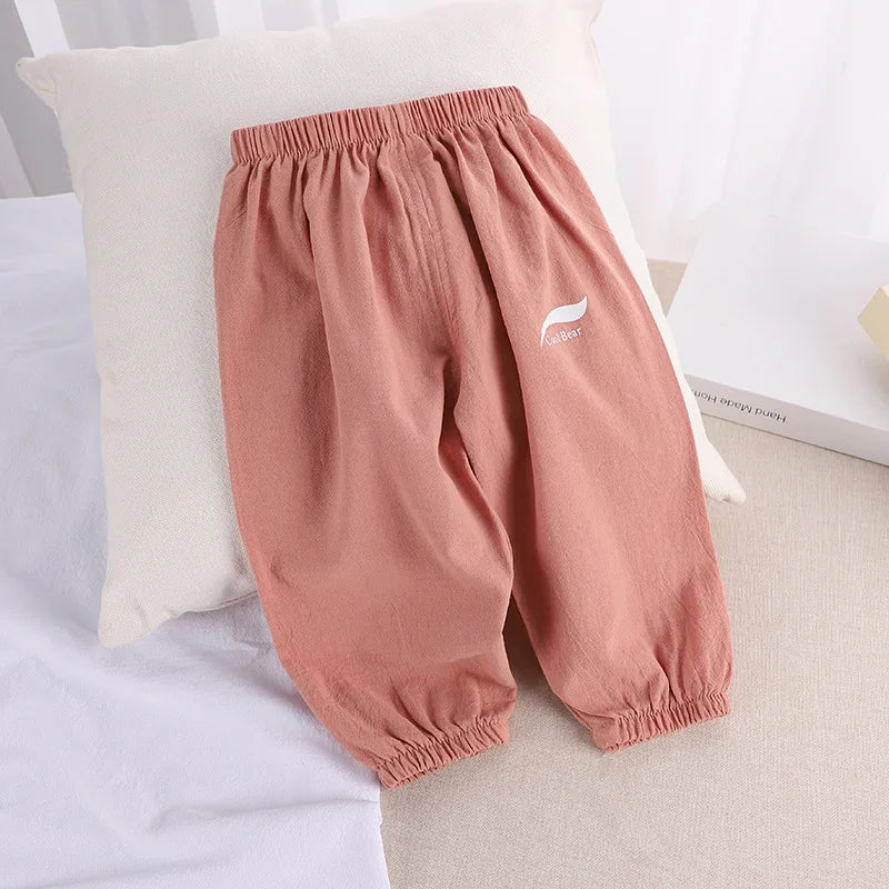 1 2 3 4 5 Years New Children's Anit-mosquito Pants Summer Baby Air Conditioning Bloomers Boys and Girls Cotton and Linen Pants Leedoar