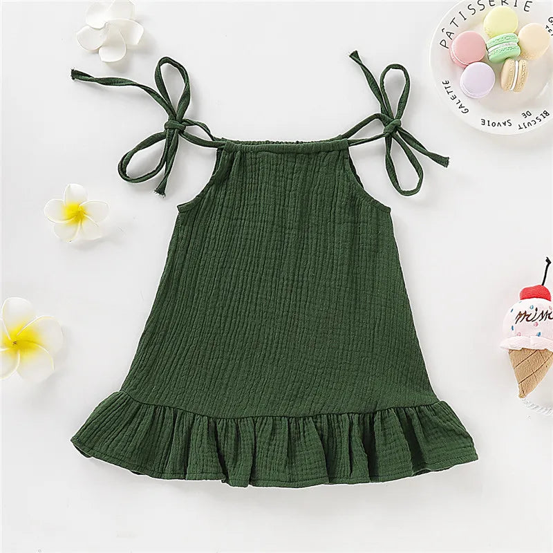 1-5 Years Old Kid Girl Summer Breathable Cotton Slip Dress Adjustable Solid Color Halter Dress Toddler Girl Holiday Beachwea Leedoar