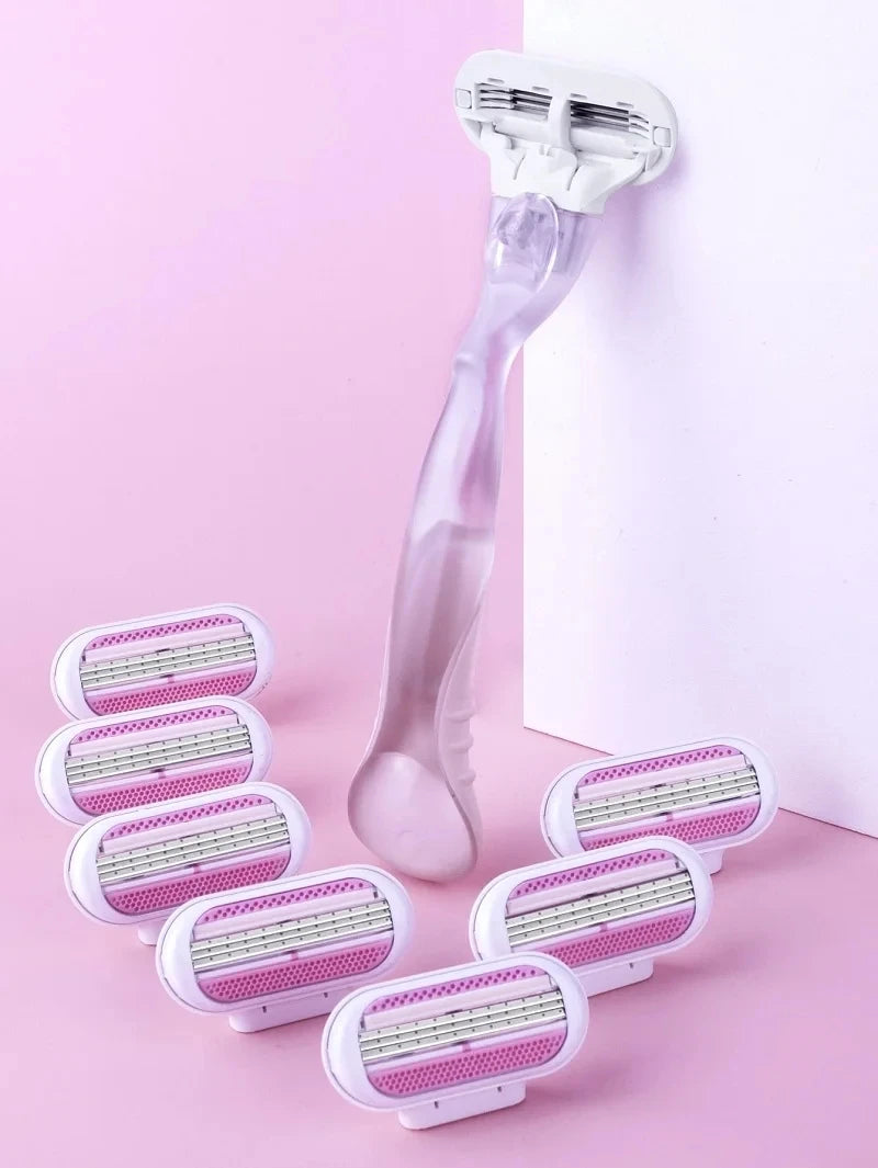 1 Handle + 4/8 Blades Women Safety Razor Blades Face/ Leg/ Armpit/ Bikini Beauty Hair Removal Shaving Compatible Venus Shaver Leedoar