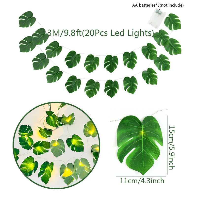 10/20LEDs Turtle Leaves Light String Green Leaf Vine Garland Lamp Fake Plant For Home Decor Hawaii Wedding Jungle Party Supplies Leedoar