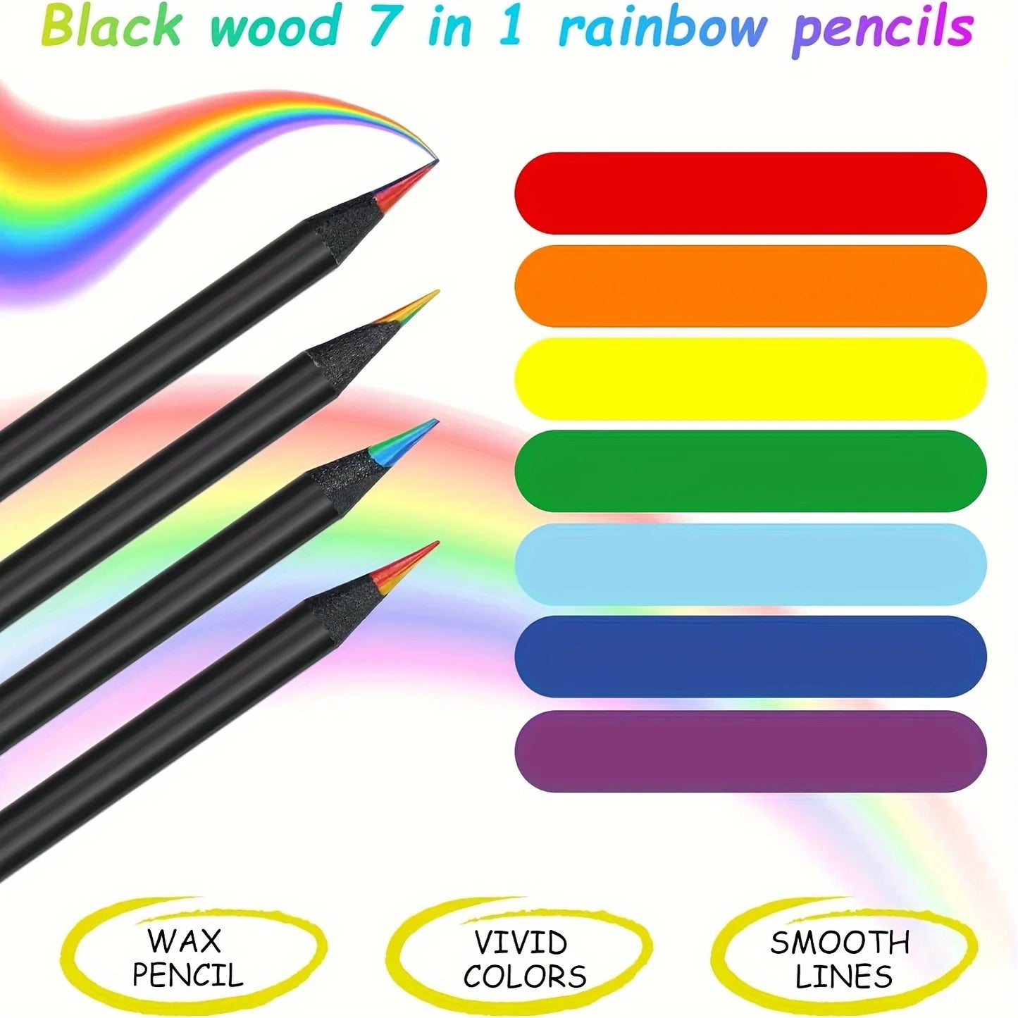 10 Pcs Colored Black Wood Pencils, 7 in 1 Rainbow Drawing Pencil. for Sketching, Doodling, Coloring, Painting Leedoar