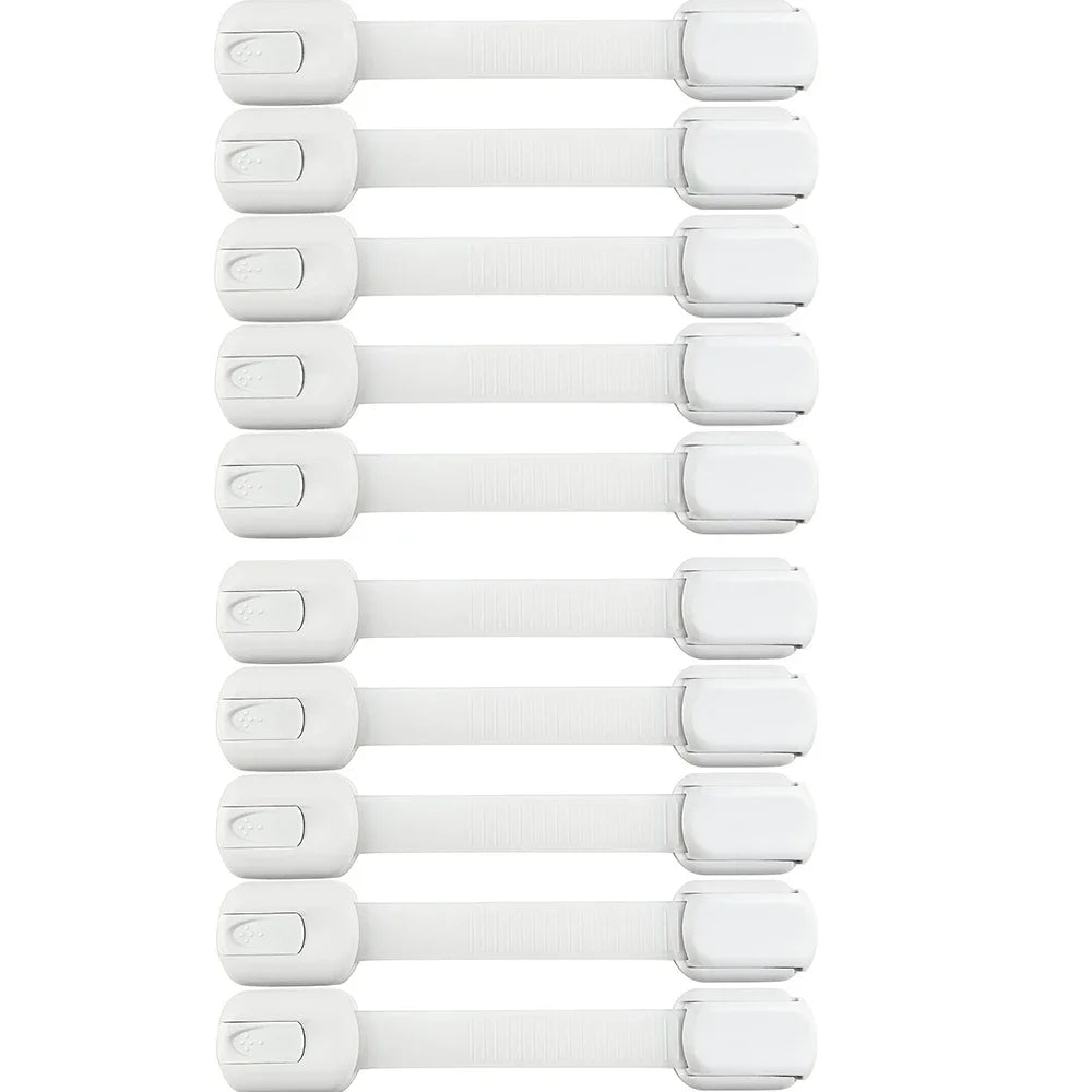 10pc Child Safety Strap Locks Baby Locks for Cabinets and Drawers, Toilet, Fridge & More. Adhesive Pads.No Installation Required Leedoar