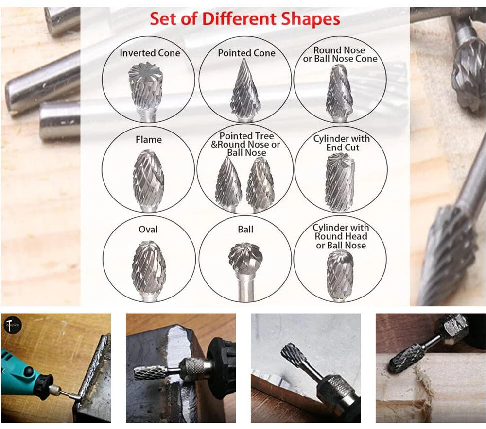 10pc Hard Alloy Rotary File 3*6 Double Grain Tungsten Steel Grind Head Electric Grind Mold Woodwork Grinding File Tool Set Leedoar
