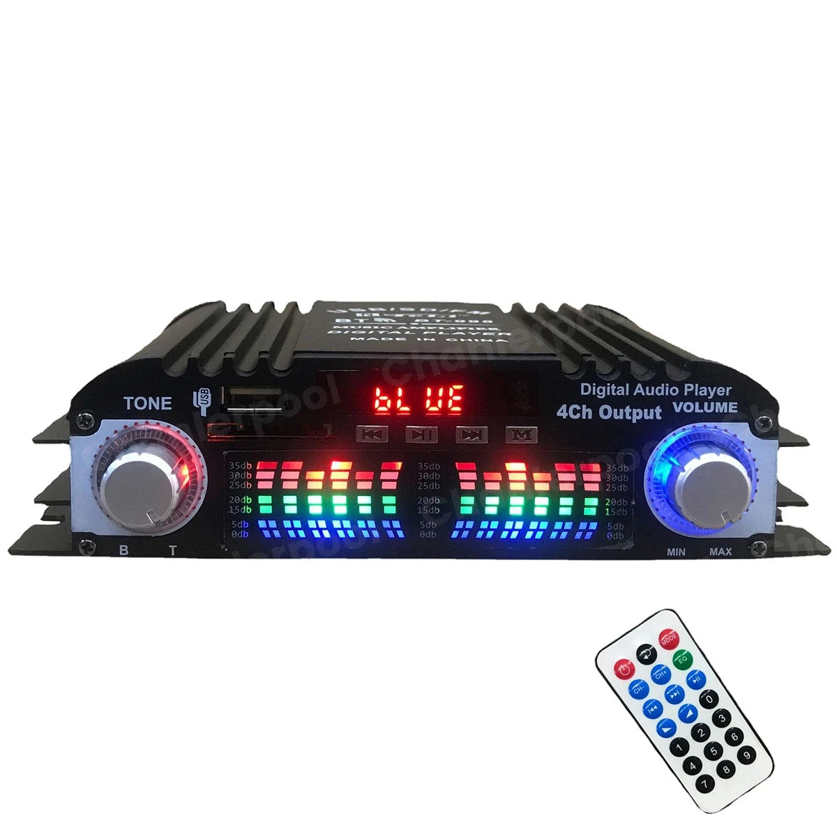 1600W Peak Power HiFi Sound Amplifier Digital 4 Channel Audio Amplifier Bluetooth Karaoke Player FM Radio Support Remote Control Leedoar