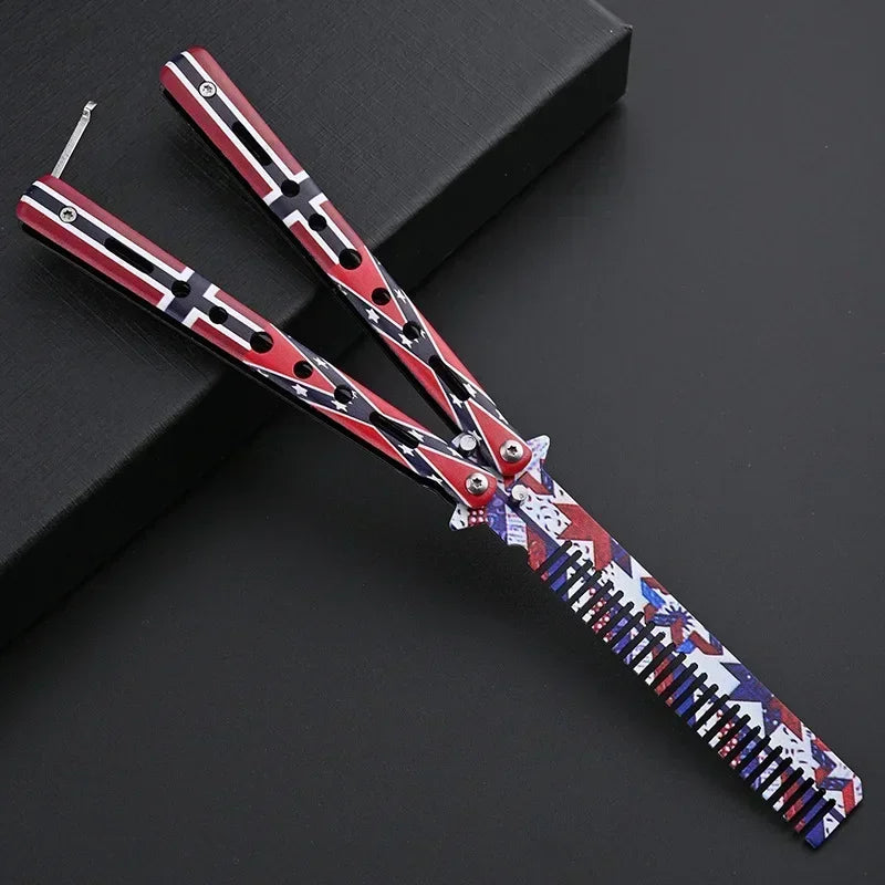 1PCS Foldable Comb Stainless Steel Butterfly Knife Comb Beard Moustache Brushe Salon Hairdressing Styling Tool Leedoar