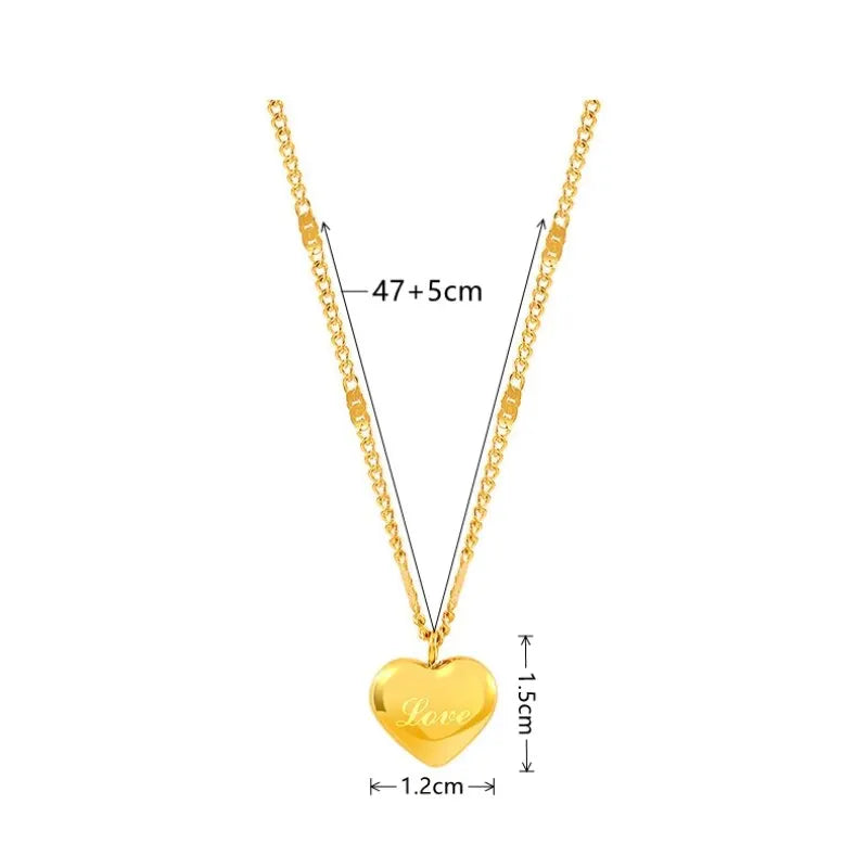 1pcs Gold-color Necklace Ms Simple Fashion Peach Heart Engraved Love Collarbone Chain Holiday Gifts Leedoar
