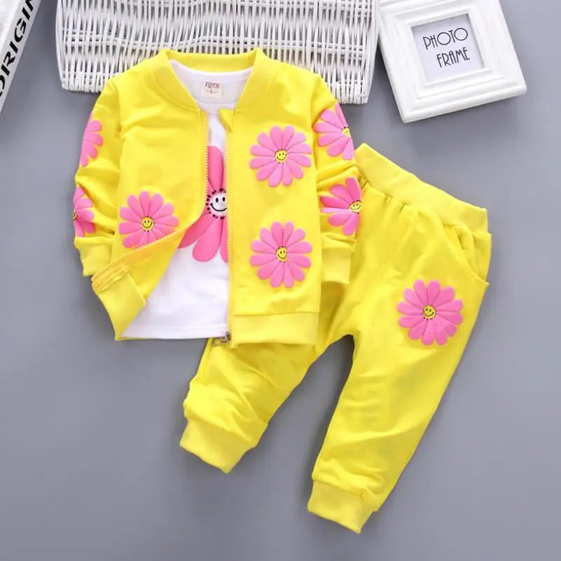 2023 Real Roupas Infantis Children's Garment Spring And Autumn New Girl Pure Cotton Printing Three-piece Child Suit 0-4y Leedoar