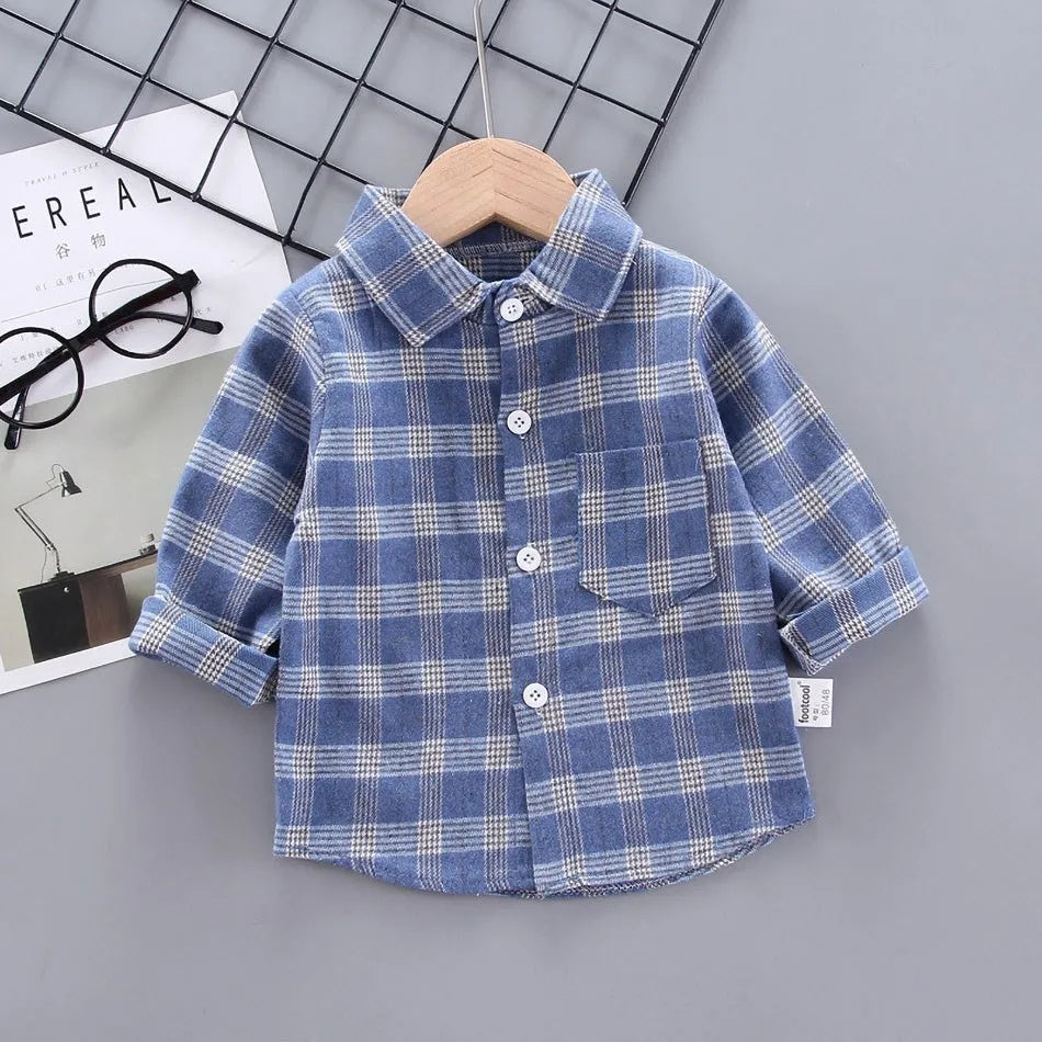 2024 Korean Fashion Children Tops Boys Buffalo Plaid Flannel Shirt Baby Casual Shirt Outerwear Clothes Autumn Girls Blouses 0-5T Leedoar