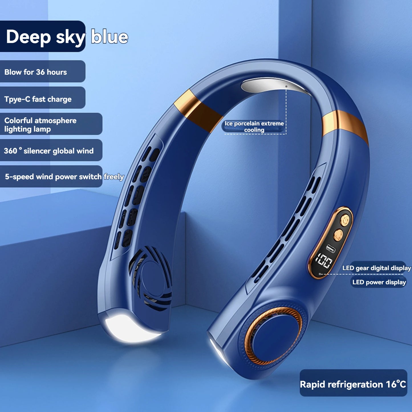 2024 New Portable Halterneck Fan USB Handheld Silent Multi-function Bladeless Mini Electric Fan Cross-border Leedoar