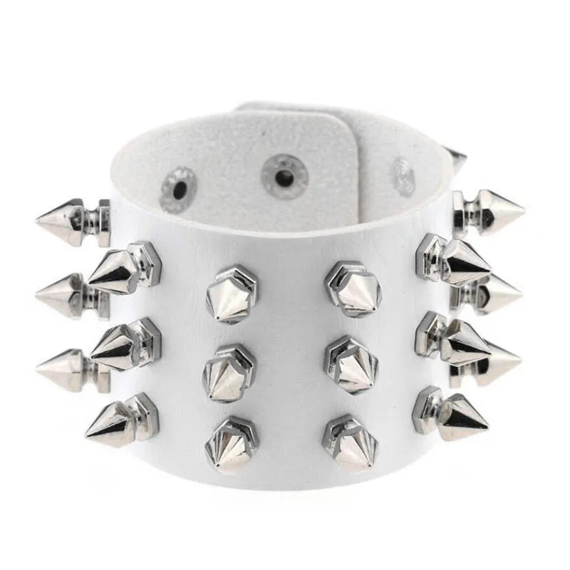 2024 Pu Leather Studded Bracelet Choker Punk Spike Rivets Cuff Black Wristband Adjustable Cuff Bangle Leedoar
