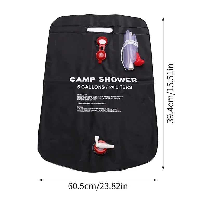 20L Foldable Solar Shower Bag Outdoor Bath Water Bag Camping Sun Compact Heated Water Shower Bags Scrubbing Pool Accessories Leedoar