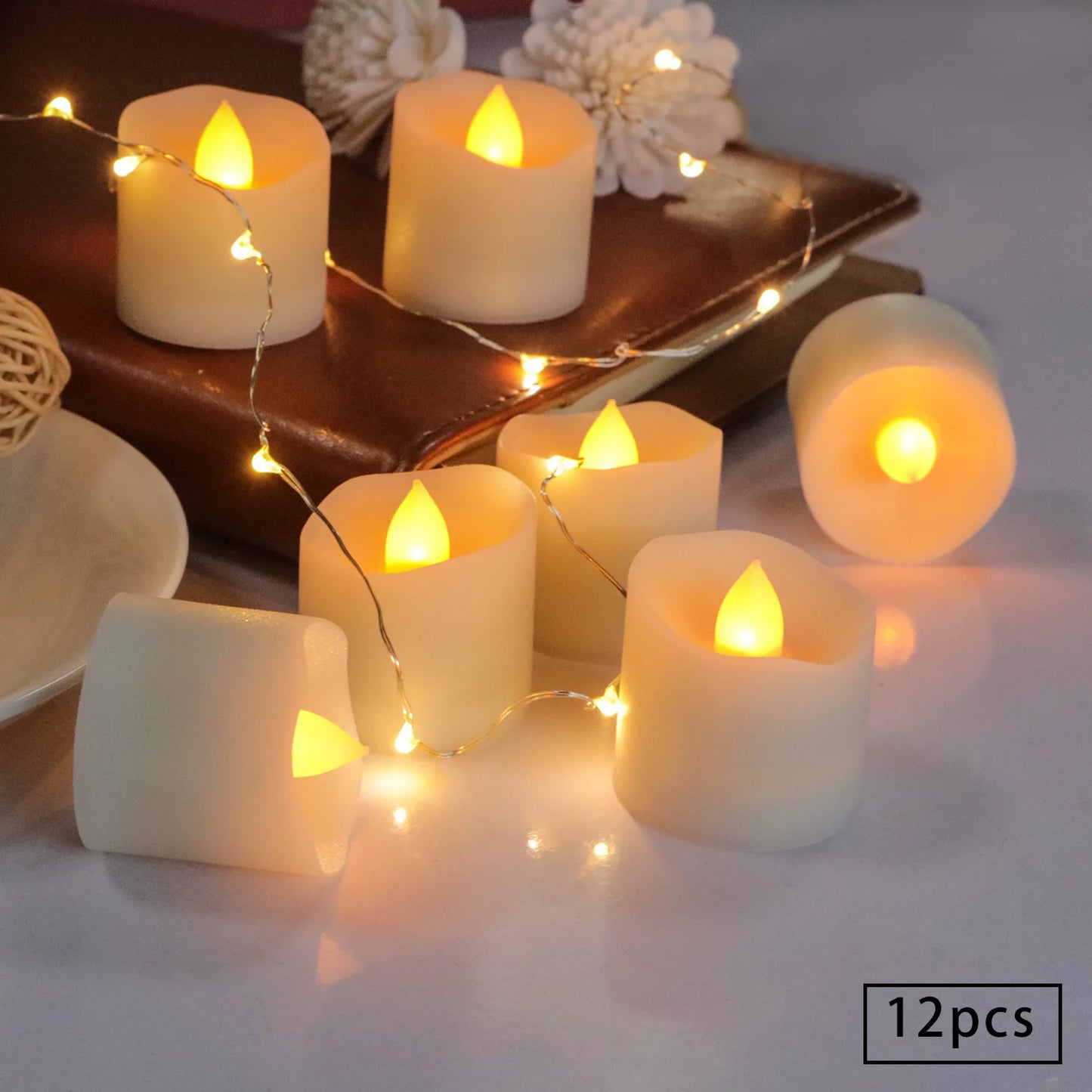 24Pcs/Set Flameless LED Candle Creative wishing Led Tea Light Warm White Flameless Candle Halloween Christmas Decor Candle Light Leedoar