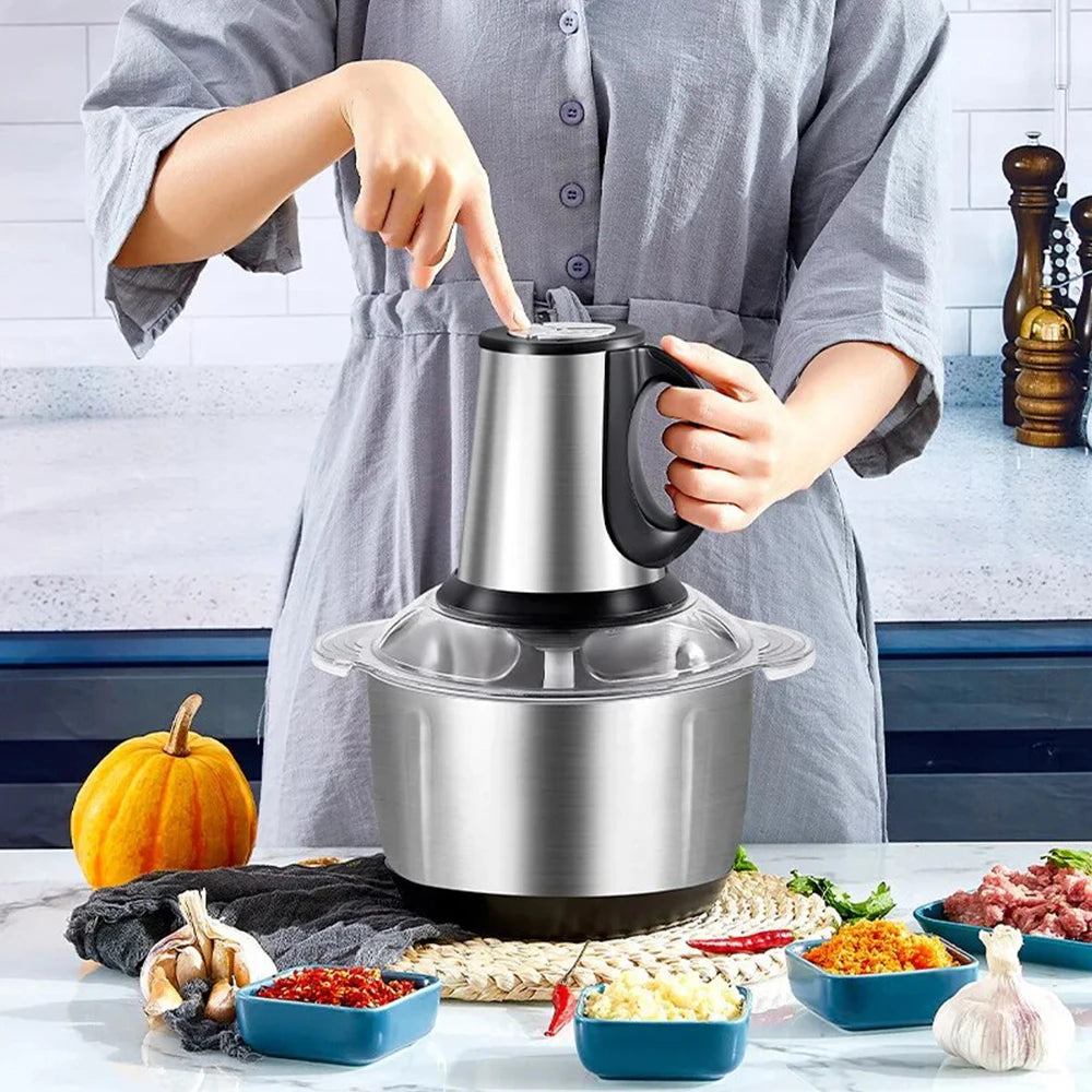 2L Large Capacity 3 Speeds Electric Meat Mincer Grinder Stainless Steel Chopper Food Processor Garlic Mud Maker Blender Leedoar