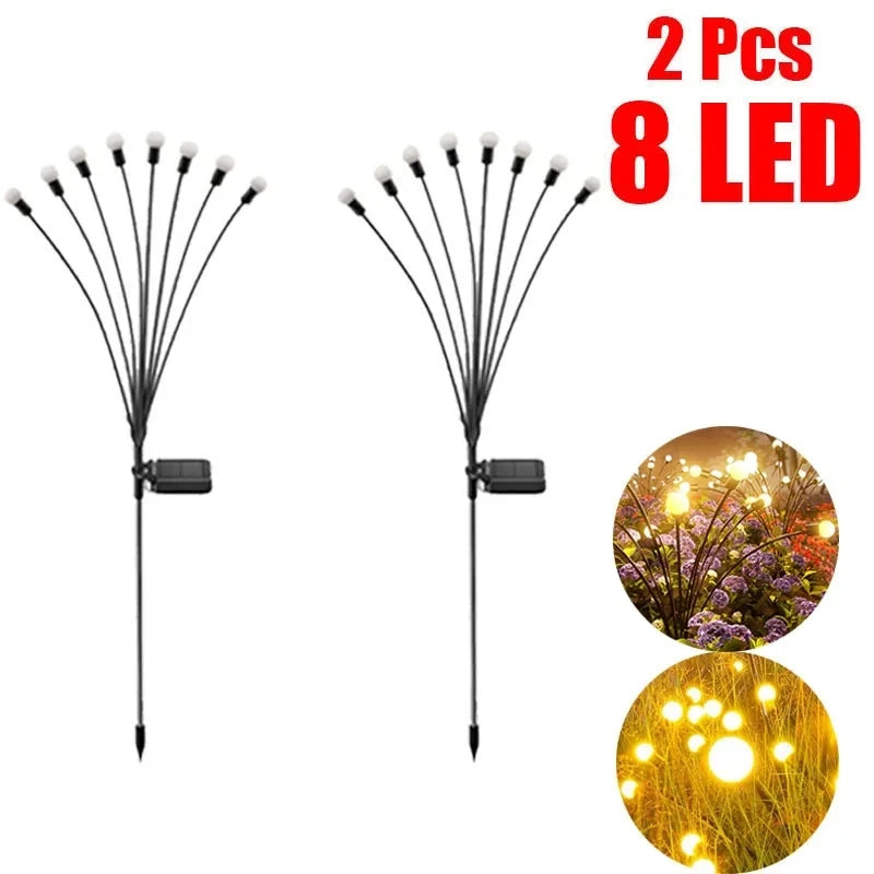 2PCS 8 LED Solar Garden Lights Powered Firefly Lights Outdoor Waterproof Vibrant Garden Lights for Patio Pathway Decoration Warm Leedoar