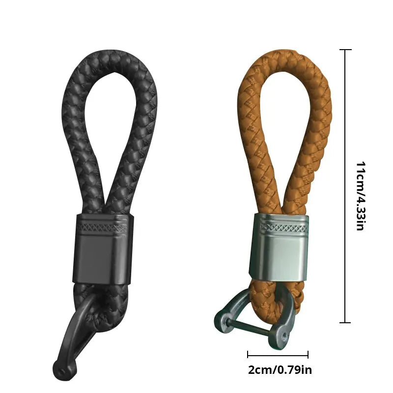2Pcs Leather Rope KeyChain Hand Woven Horseshoe Buckle Key Ring Car Key Rings For Car Fashion Key Accessory Keyrings Gifts Leedoar