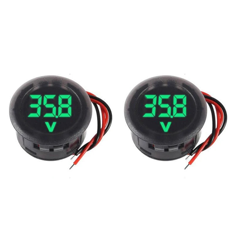 2pcs DC 4-100V Car Voltage Gauge LED Digital Display 12V 24V Waterproof Voltmeter Round Panel Voltage Meter Volt Detector Tester Leedoar
