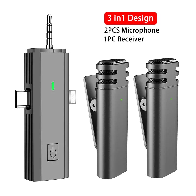3 In 1 Wireless Lavalier Microphone Intelligent Noise-Reducing Mic For iphone Type-C 3.5mm Jack Smartphone SLR Camera PC Leedoar