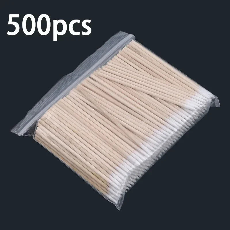 300/500pcs Wooden Tip Cotton Stick Long 7cm 300 Wooden Handle Tip Semi Permanent Embroidered Cotton Swabs Leedoar