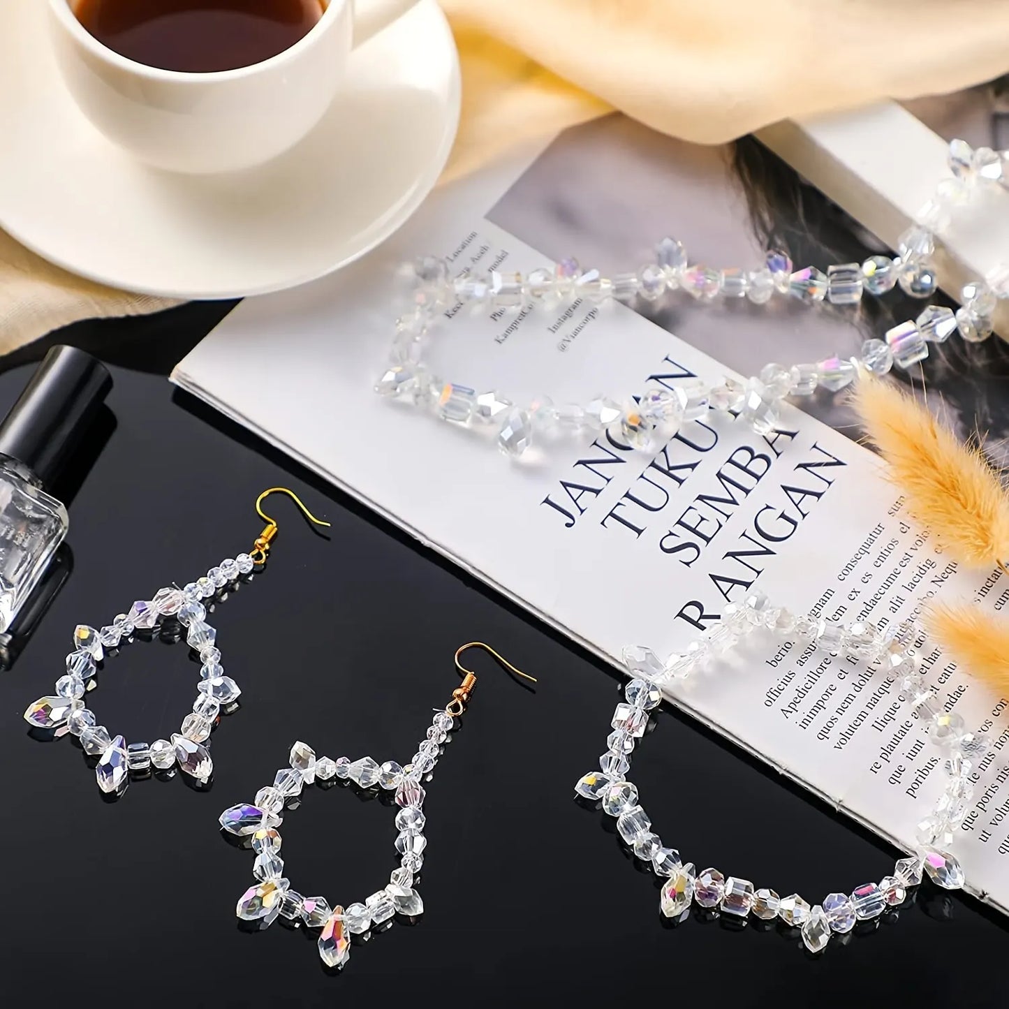 300pcs Mixed Sizes Crystal Rondelle Light AB Gems Loose Beads Clear Crystal Glass Crafts Shiny Jewelry DIY Necklace Kit Leedoar