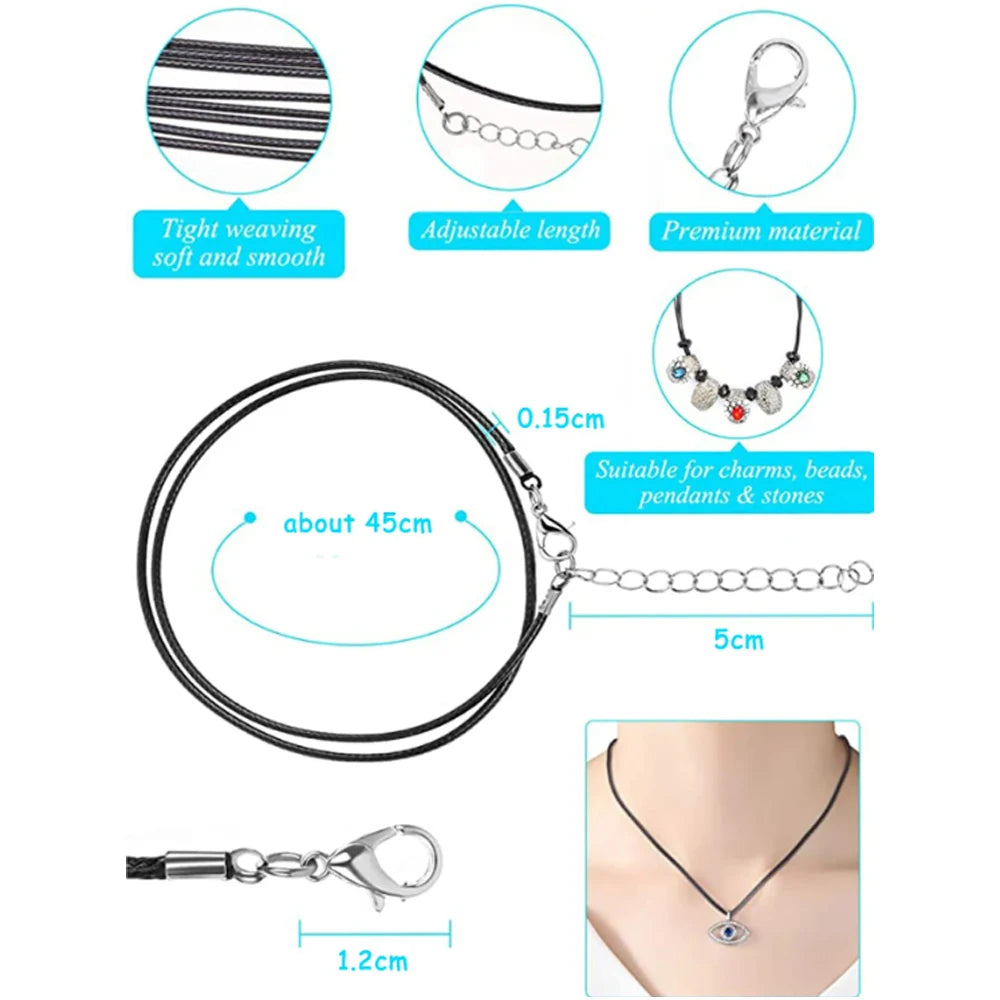 30pcs/Set 50cm Leather Rope Waxed Wire Necklace Rope Lobster Clasp Black Leather Pendant Lanyard Necklace Diy Jewelry Accessory Leedoar