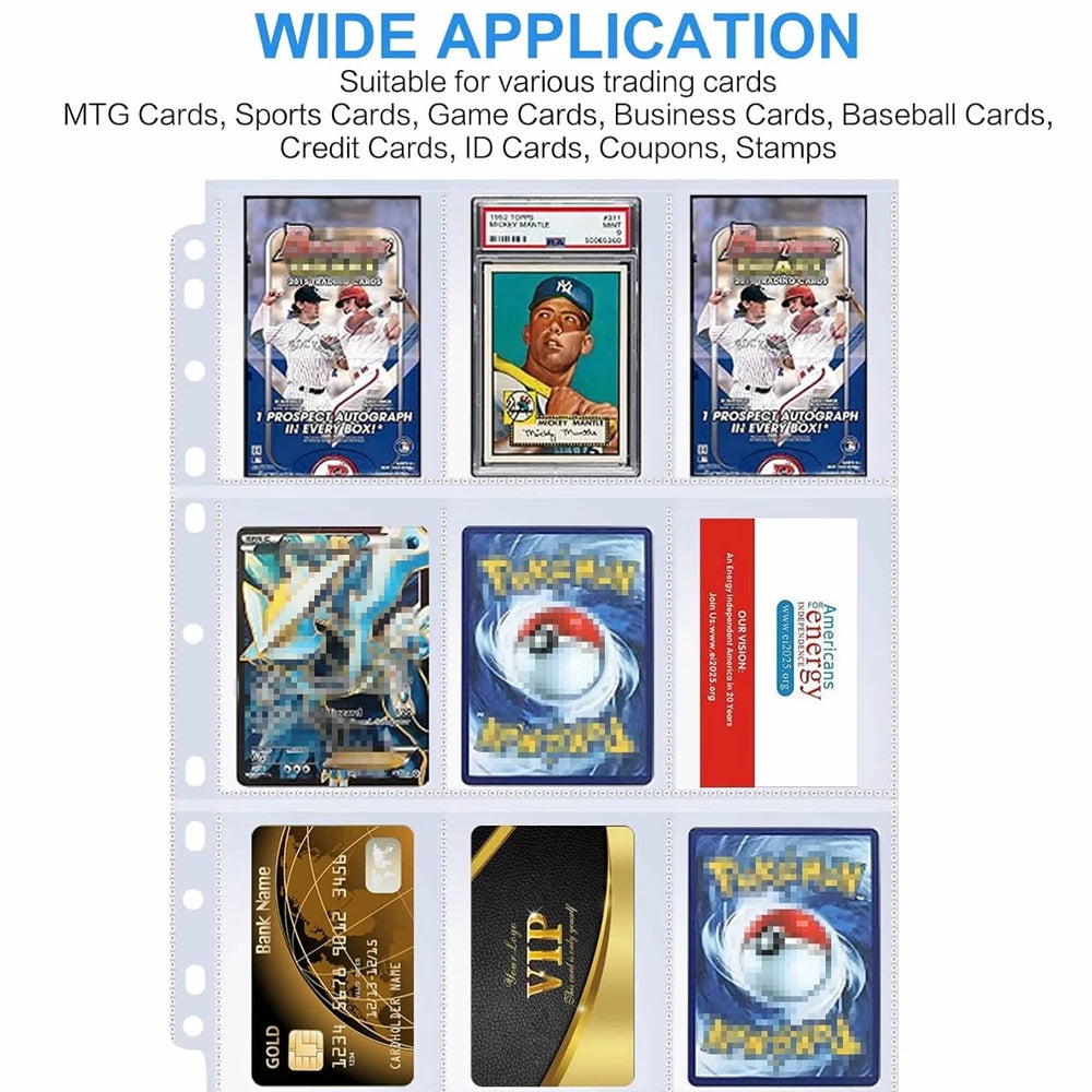 450 Pockets Single Side Trading Card Album Holder Sleeves 9 Pocket Clear Plastic Game Protectors Pokemon Baseball Cards 50 Pages Leedoar