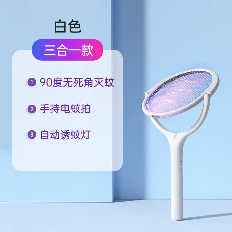 5 IN 1 Electric Mosquito Swatter 365nm UV Light Killer Lamp Racket USB Charging Summer Fly Trap Bug Zapper 90° Rotatable Shocker Leedoar