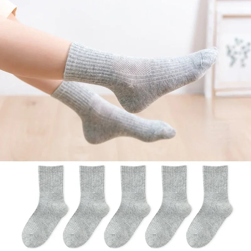 5 Pairs/ Lot kids sock Soft Breathable Cotton School Socks Girls Boys Casual Grey Black White Sports Children's Socks Leedoar