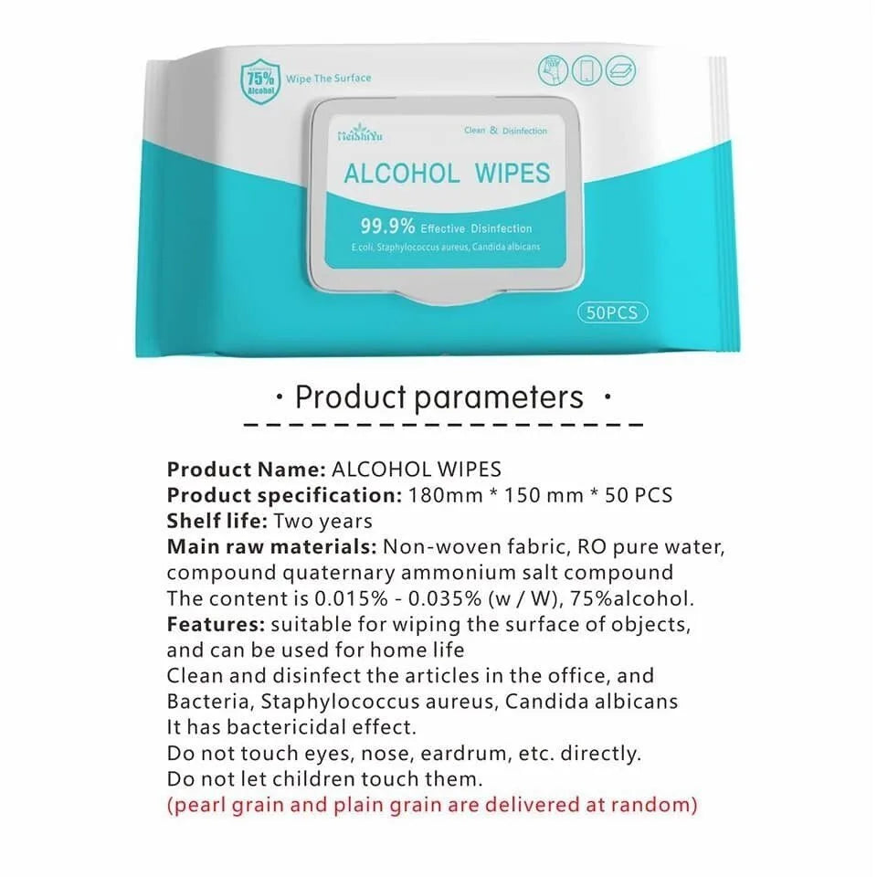"50 PCS - 75% Alcohol Wipes, Portable Sanitizing Solution: 99.99% Effective Disinfection, Antiviral Protection for On-The-Go Use