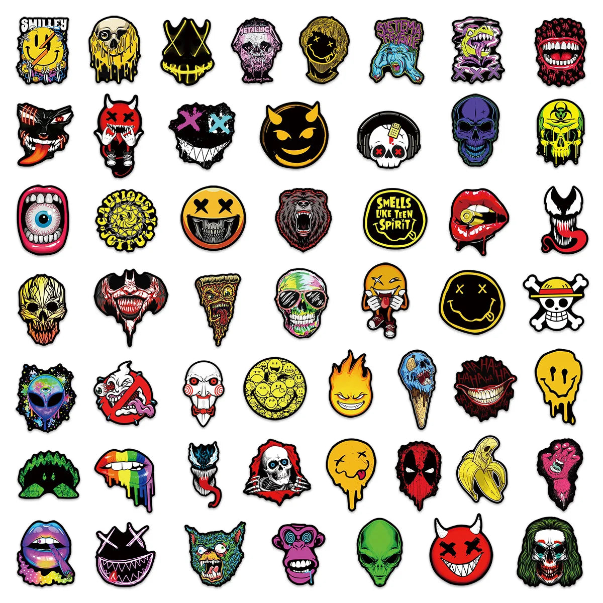 50Pcs Pop Horror Skull Cool Stickers Cartoon Graffiti Decals Guitar Laptop Helmet Motorcycle Skateboard Sticker Toys Decor Leedoar