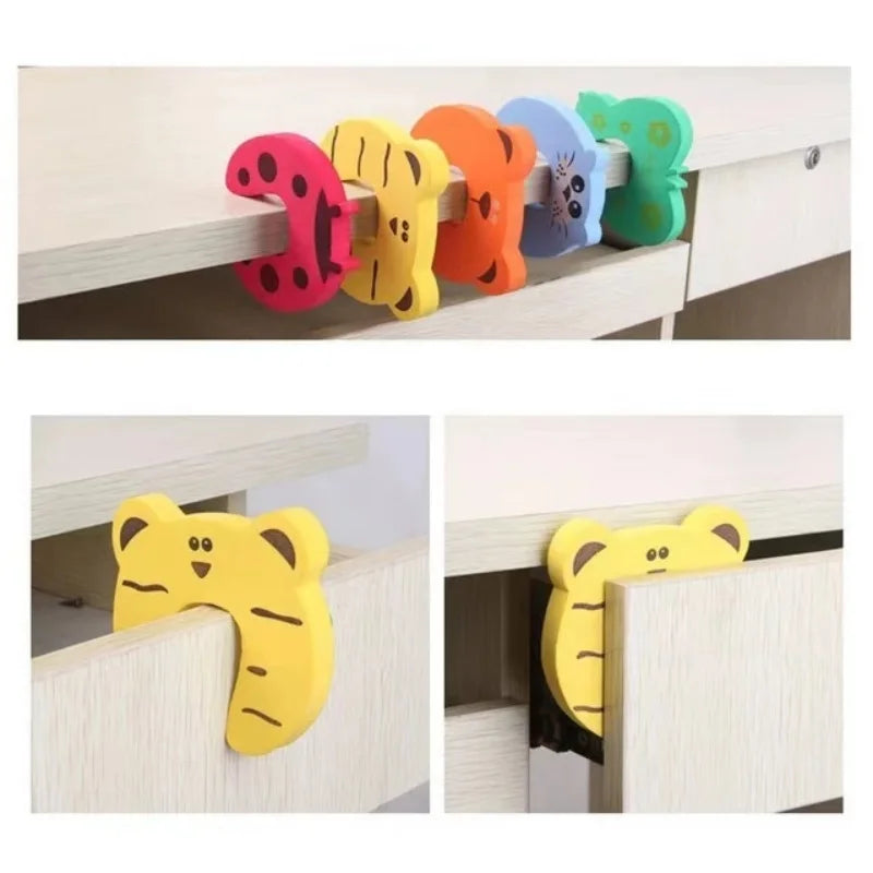 5PCS Baby Safety For Newborn Furniture Protection Card Door Stopper Security Cute Animal Care Child Lock Finger Protector Leedoar