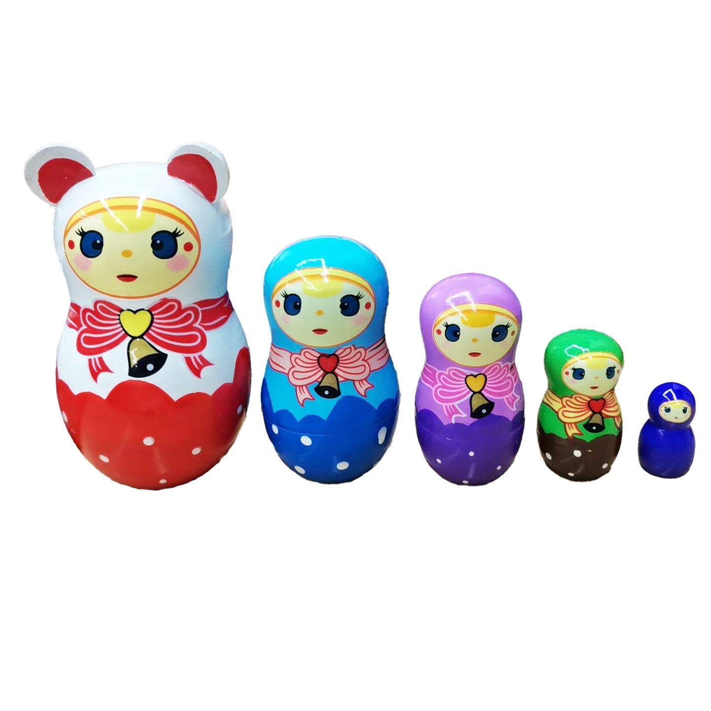 5PCS Matryoshka Dolls Nesting Dolls Cute Wood Russian Montessori Nesting Doll DIY Paint Skill Training Children Christmas Gift Leedoar