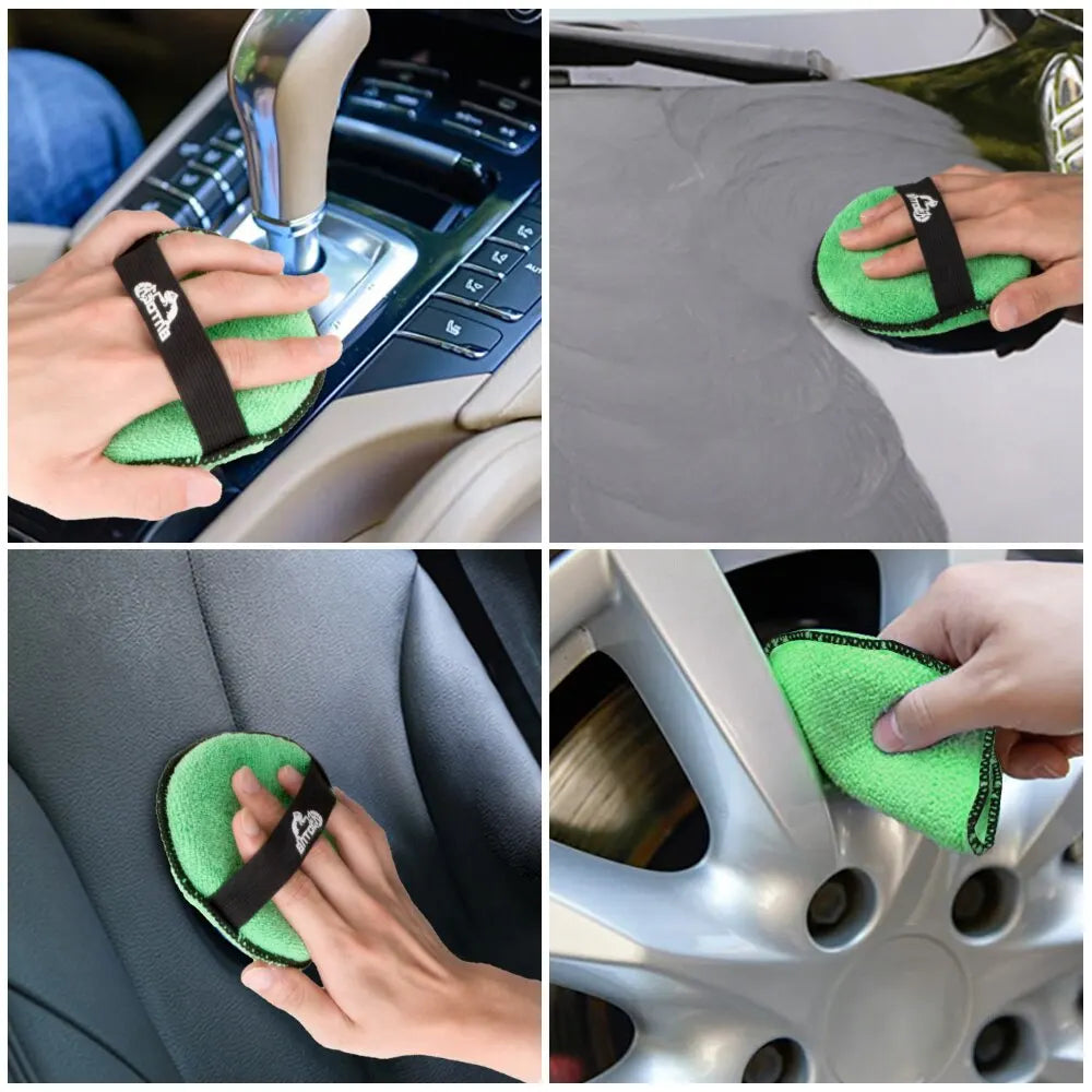5Piece Microfiber Car Wax Applicator Pad Belt Design for Easy Control to Apply Wax and Polish Foam Sponge 5inch Leedoar