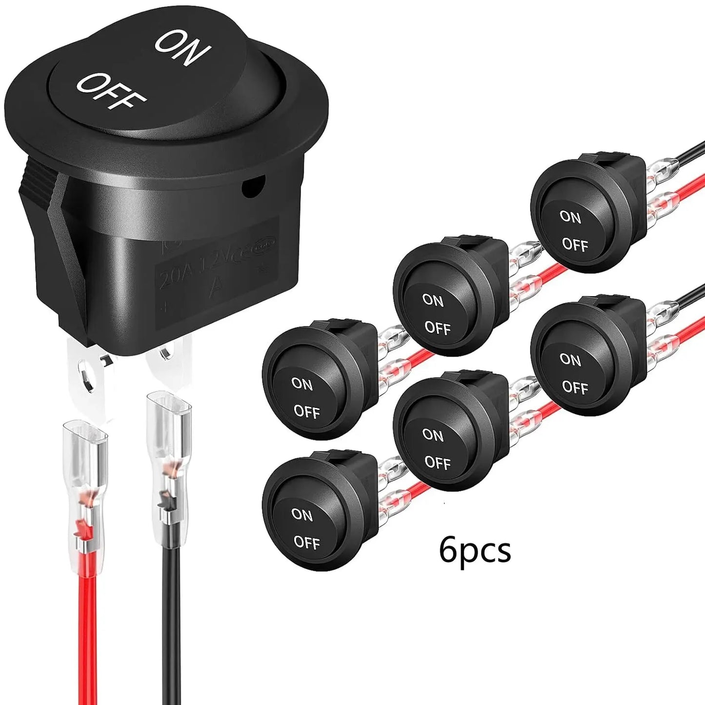 6Pcs Mini Rocker Switch 12 Volt ON Off Toggle Switch with Pre-Wired 6A/250V 10A/125V AC 12V DC Electrical Switches for DIY Apply Leedoar