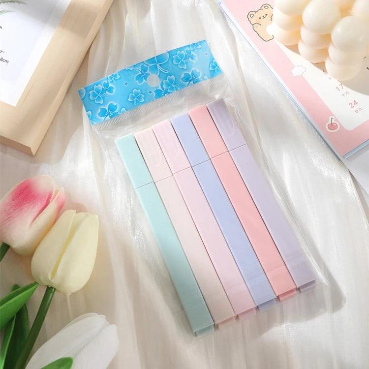 6pcs/set Pastel Color Highlighter Kawaii Stationery Color Marker School Supplies Student Marker Highlighter Japanese Stationery Leedoar