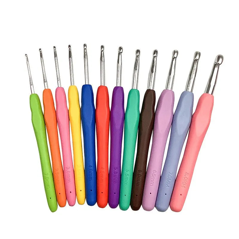 9pcs Knitting Tool Sweater Needle TPR Soft Handle Aluminum Crochet Color Handle Sweater DIY Craft Scarf Sewing Needles Knitting Leedoar