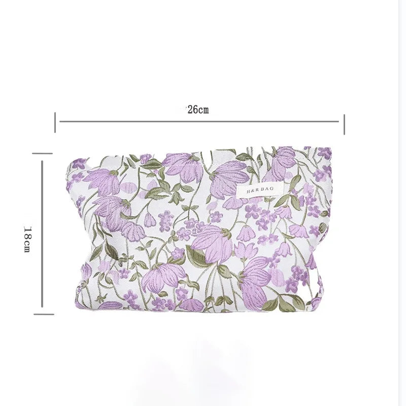 A Girl Holding a Taro Flower Colored Woven Makeup Bag, Students Traveling, Toiletries, Storage Bags, Canvas Bags Leedoar