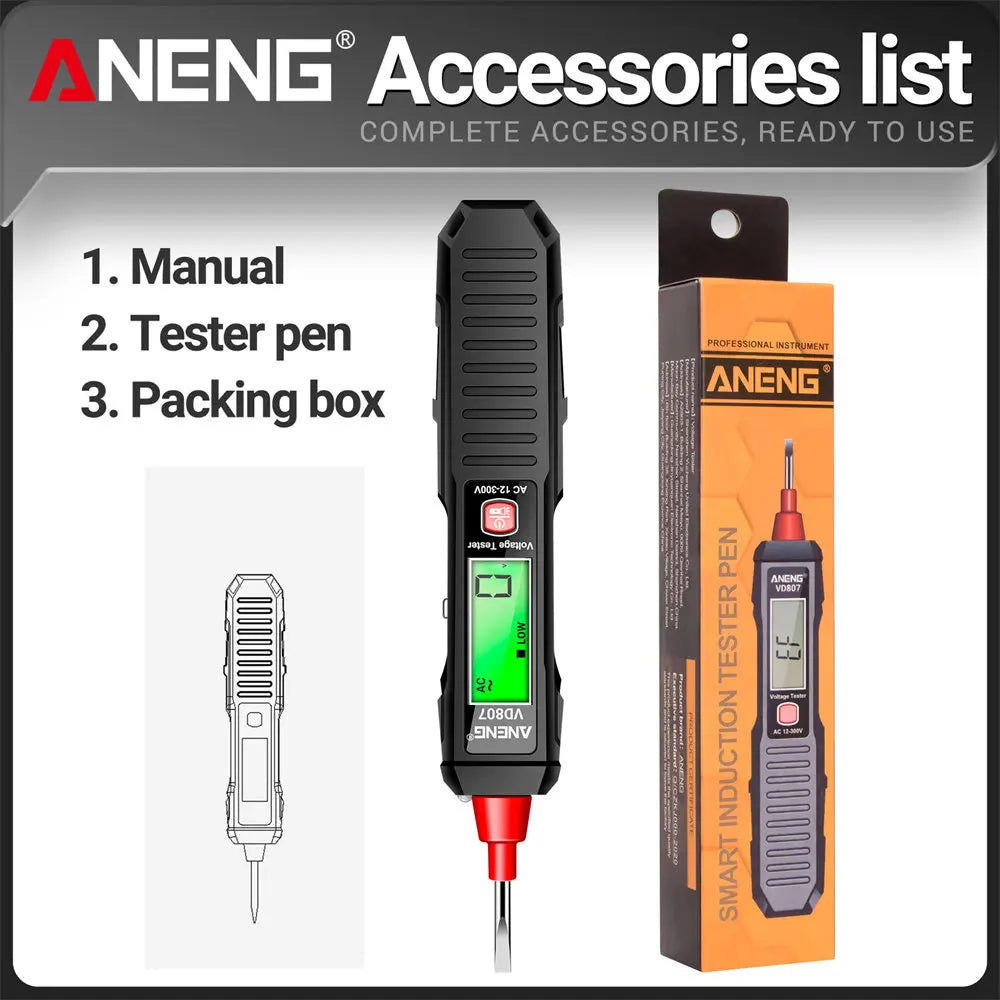 ANENG VD807 Smart Induction Tester Pen AC 12-300V Voltage Tester NCV Sensor Wire Detector 50/60Hz Professional Electrician Tool Leedoar