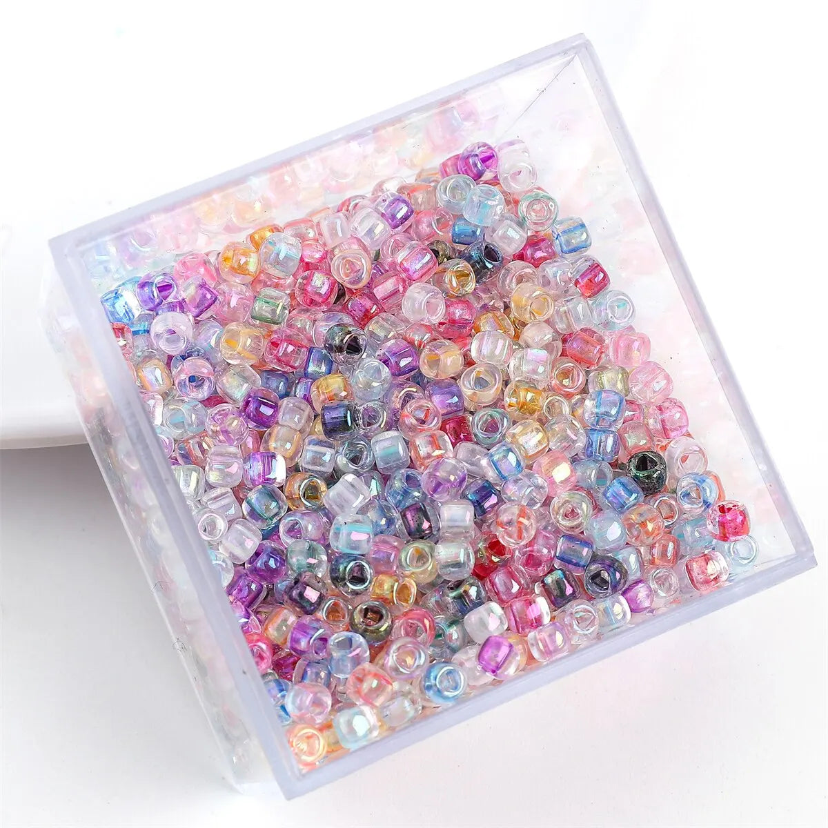 About 840pcs Premium 4mm Fantasy Dyed Core Triangle Beads Glass Seed Beads Loose Beads For DIY Handmade Beaded Jewelry Material Leedoar