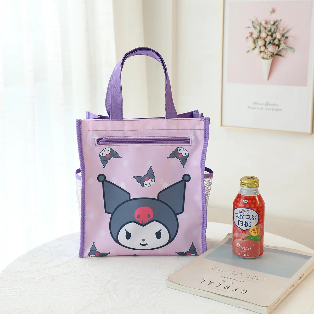 Anime Sanrio Hello Kitty Melody Water Proof Tuition Bag Cinnamoroll Kuromi Double-layer Tote Bag Art Pack Shopping Bag Gifts Leedoar