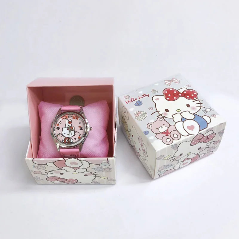 Anime Sanrio PU leather electronic watch kulomi big-eared dog Melody children's watch gift with gift box Leedoar