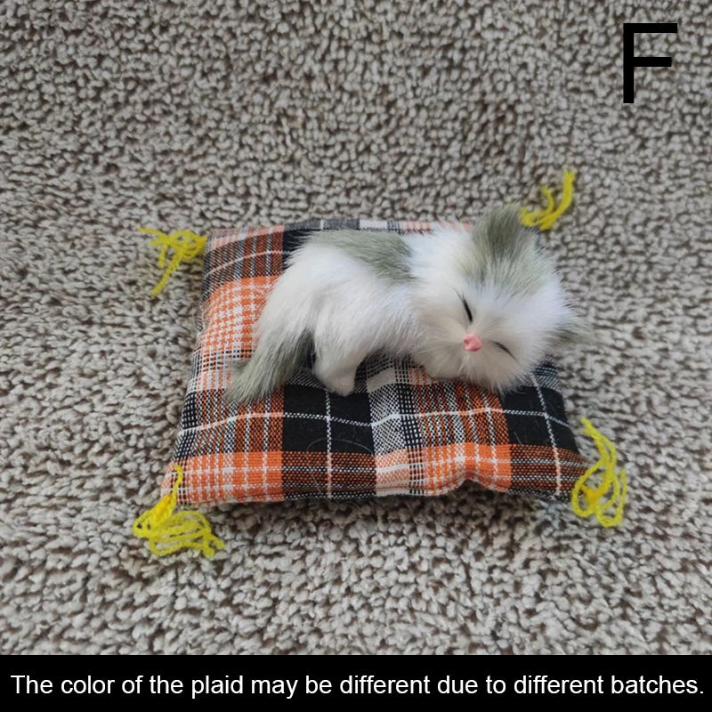 Artificial Mini Sleeping Cats on Cloth Pad Plush Simulation Lying Cats Doll Ornaments Children's Gifts Home Decoration Crafts Leedoar