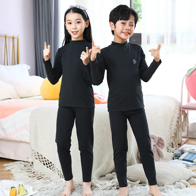 Autumn Winter Thermal Underwear Suit Girls Clothing Sets Boys Pajama Sets Baby No Trace Warm Sleepwear Candy Colors Kids Clothes Leedoar