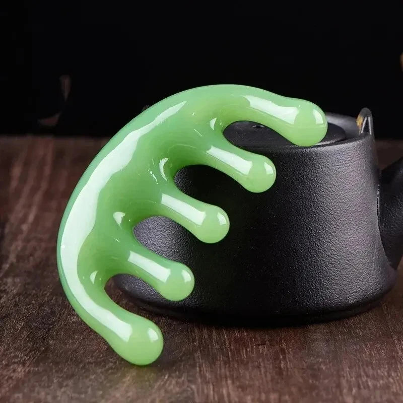 Big Teeth Head Acupoint Green 5-Tooth Meridian Blood Massage Comb Resin Large-Tooth Head Massage Tool 5-Paw Half Round Shap Comb Leedoar