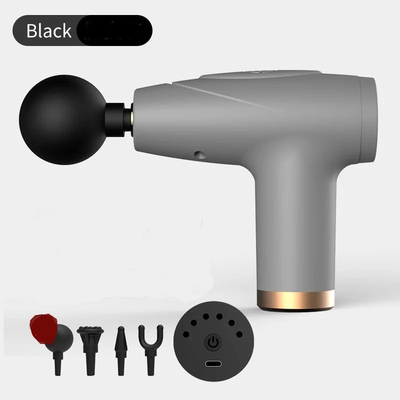 Black 4-Head Mini Fascia Gun Multi-Stage Massage Gun Muscle Relaxation Massage Equipment Portable Vibration Massager Leedoar