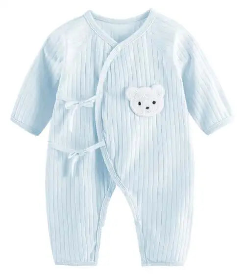 Boys Girls One Piece Outfit 100% Cotton Newborn Baby Long Sleeve Romper Infant Solid Knitting Thin Jumpsuit For Seasons Leedoar