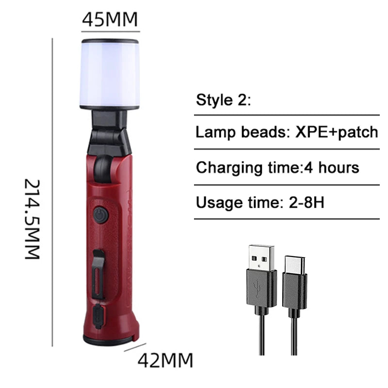 COB Work Light 180° Folding Flashlight USB Rechargeable Portable Camping Emergency Repair Spotlight With Hanging Hook Magnetic Leedoar