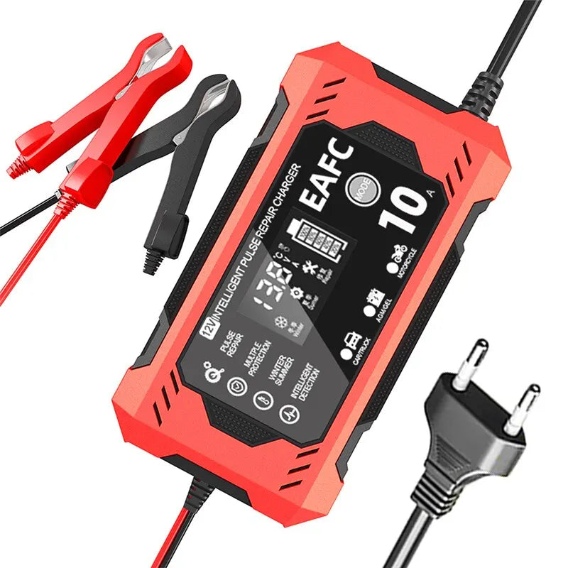 Car Battery Charger 12V 8A 10A Touch Screen Pulse Repair Digital LCD Display Smart Fast Charger for Car Motorcycle Leedoar