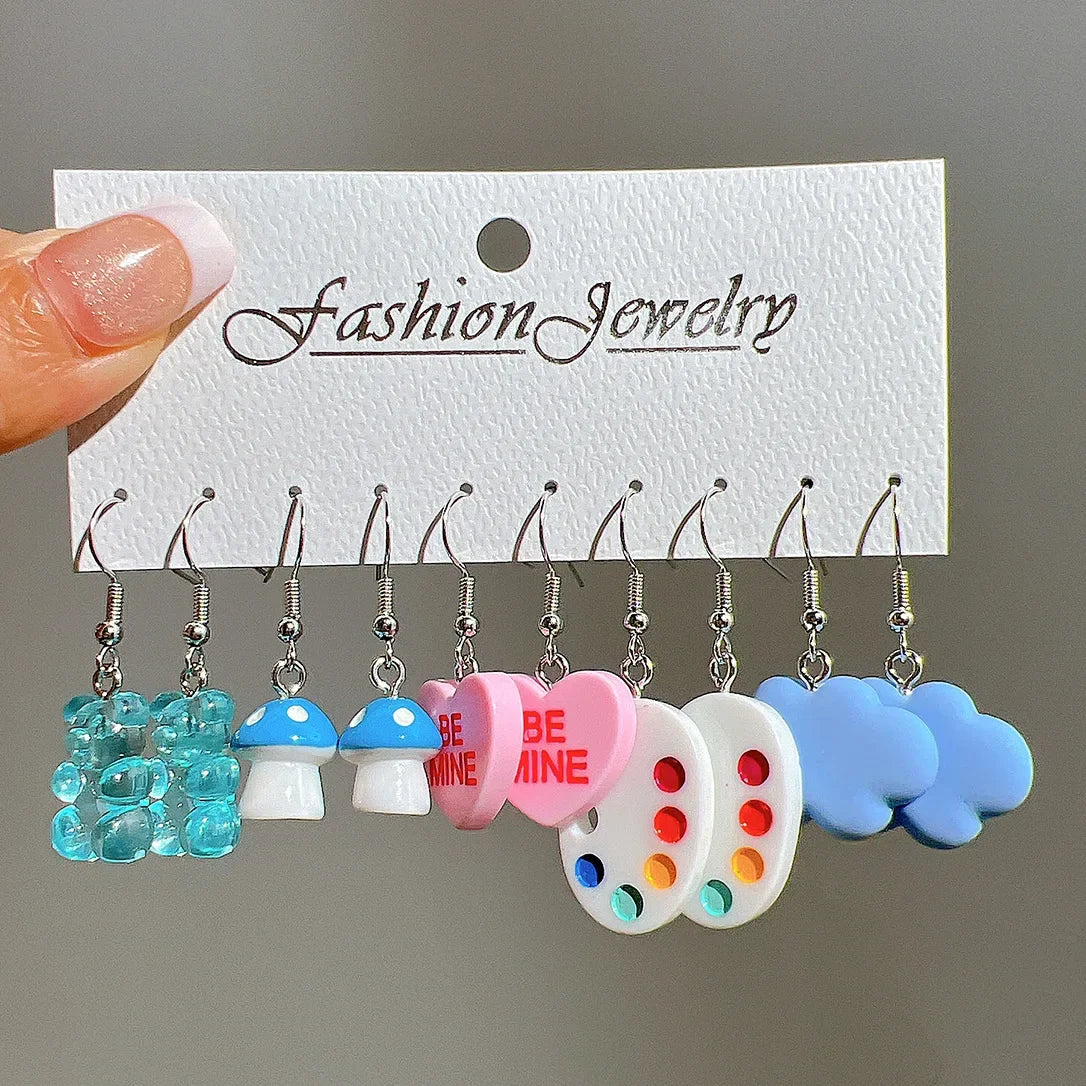 Cartoon Animal Earrings Set For Women New Y2K Girl Cute Colorful Geometric Acrylic Duck Love Drop Earrings Trendy Jewelry Gifts Leedoar