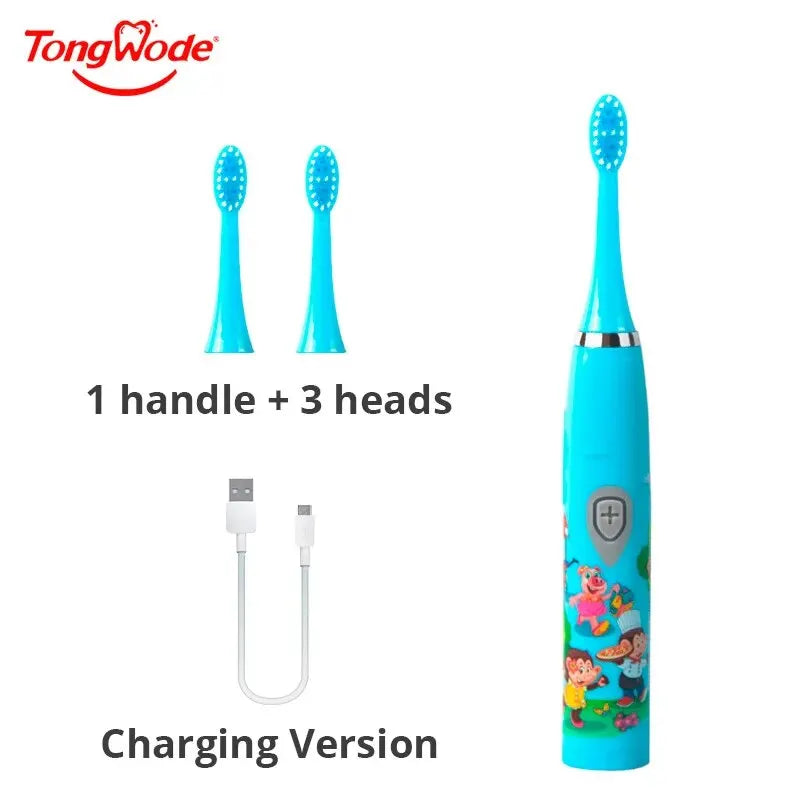 Children Sonic Electric Toothbrush Colorful Cartoon For Kids USB Rechargeable Soft Automatic Waterproof With Replacement Head Leedoar
