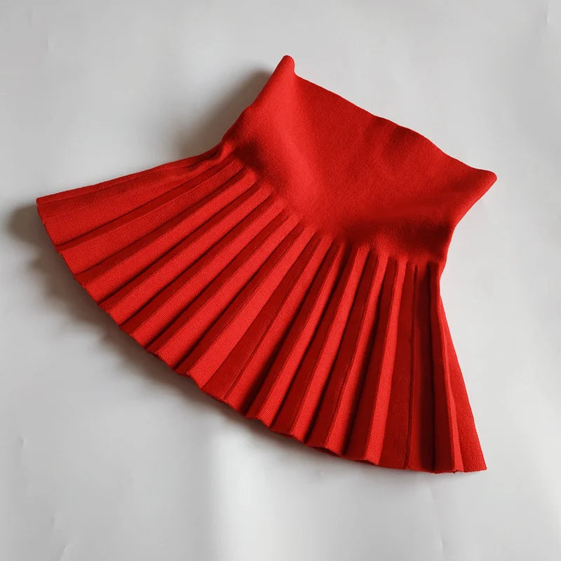 Children's Skirts Autumn/Winter Girls' Skirts Children's Knitted Pleated Short Skirts High Waist Pleated Skirts Solid Color Leedoar